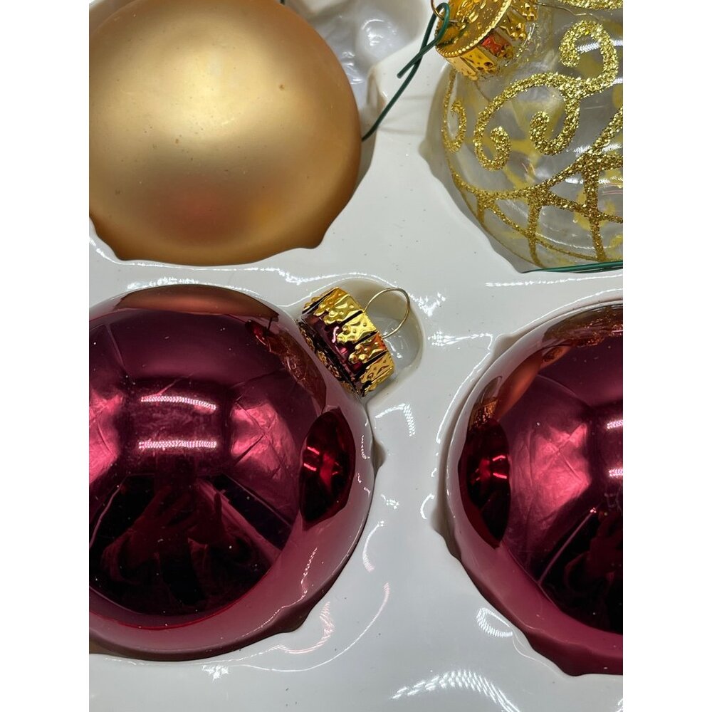 Christmas ornaments set of 6 bulbs red gold shine decor READ - Picture 4 of 5